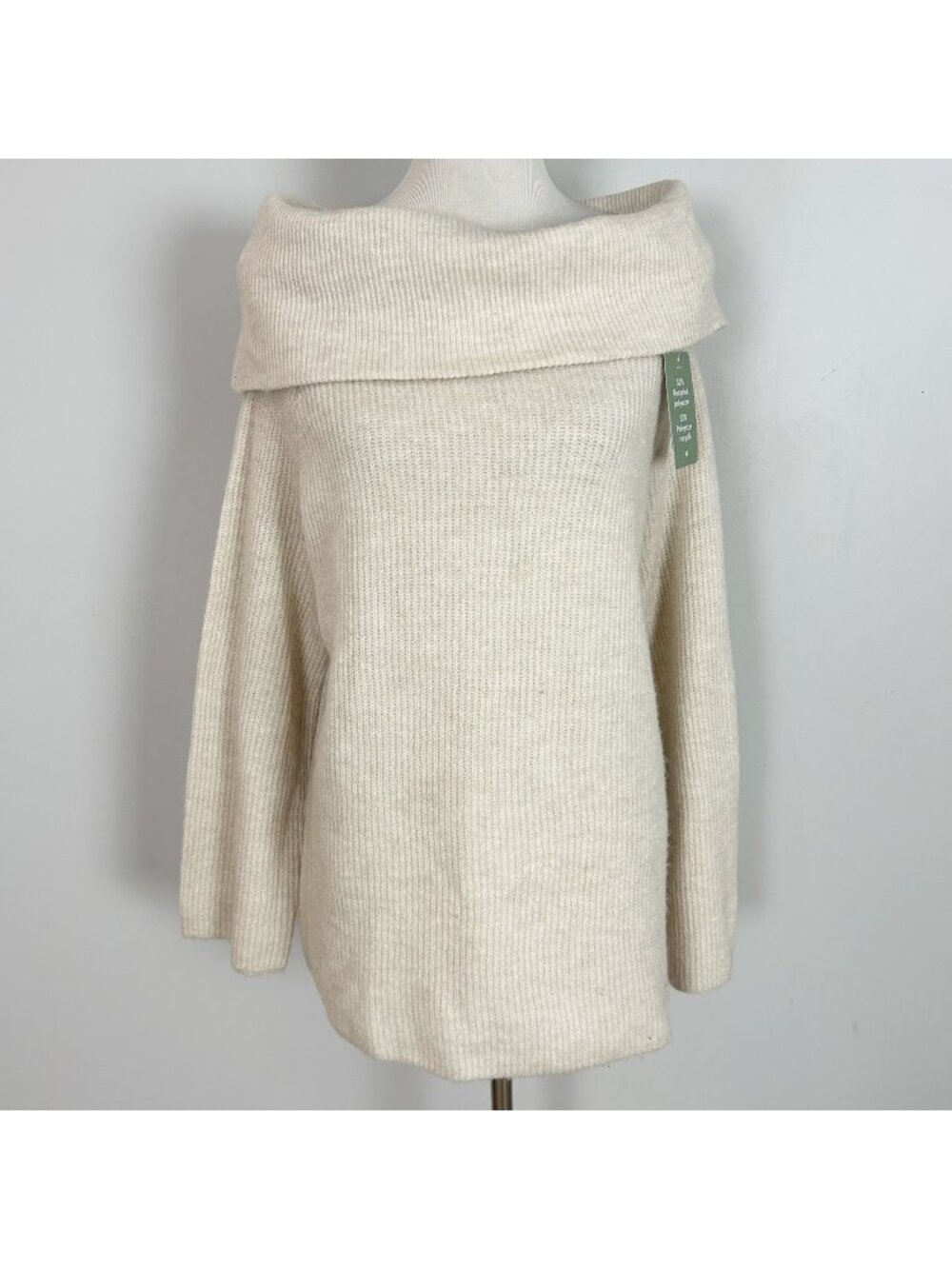 New H&M Beige Wide Neck Chunky Sweater‎ Cowl Waffle Size Medium Women's